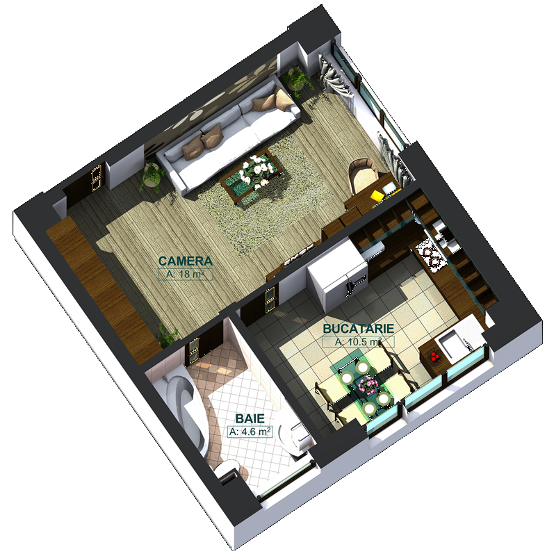 Apartamente cu o cameră tip 1A, poza 2