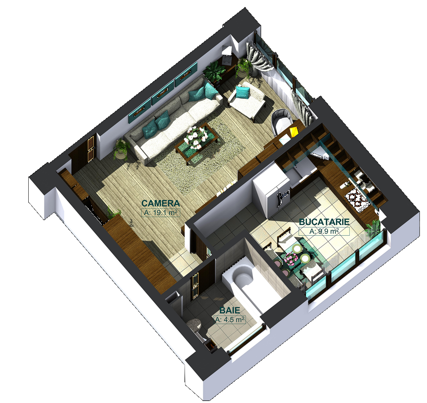 Apartamente cu o cameră tip 1D, poza 1