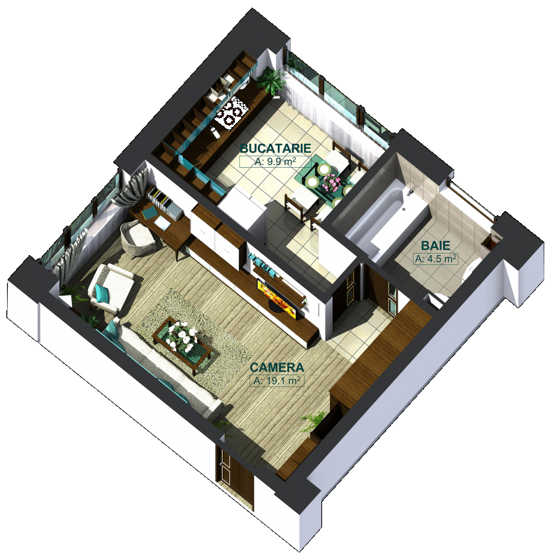 Apartamente cu o cameră tip 1D, poza 2