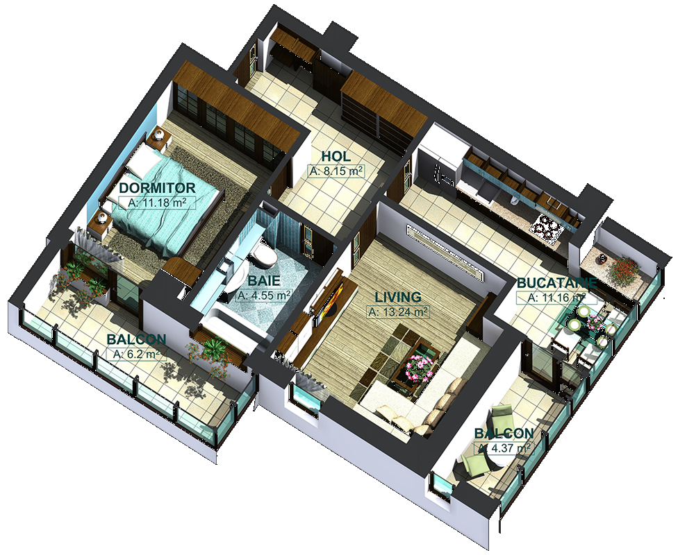 Apartamente cu 2 camere tip 2B, poza 1