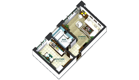 Apartamente cu o cameră tip 1C, poza 1